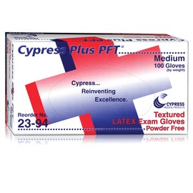 Cypress Plus PFT Latex Exam Gloves, Textured - Powder-Free, Non-Sterile Medical Gloves - Ivory, Size Medium, 100 Count, 1 Box