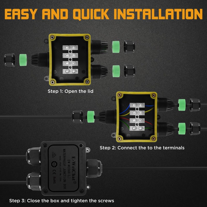 AOZBZ IP68 3-Way Waterproof Junction Box, Junction Box, Waterproof Electrical