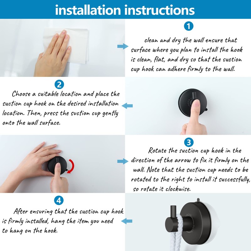 DGYB Suction Cup Hooks for Shower Black Bathroom Hooks Suction