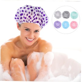 Baluue 6 Pack Women's Waterproof Spa Shower Cap Elastic Headband Peva Material Reusable Bathing Hat Dots