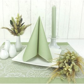 50 Apartina Napkins Fabric-Like Airlaid, Plain, Phalaris Natural Green, Size 33 x 33 cm
