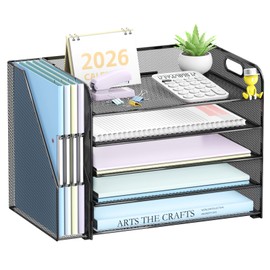 SUPEASY Organizador de escritorio de 5 niveles con soporte para archivos, organizadores de escritorio y accesorios, organizador de papel para escritor