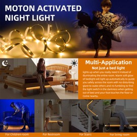 Motion Activated LED Strip Lights, 9.8ft Under Bed Light LED Strips Motion Sensor Bedside Lamp Illumination with Automatic Shut-Off Timer, Smart Night Light for Bedroom Home Hallway(3000K Warm White)