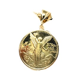 Gold Plated Mexican Coin Centenario Mexicano Moneda 50 Pesos Pendant Chain 26”