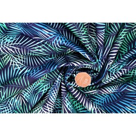 Pyrhan Vintage Tropical Forest Floral & Leaves 100% Cotton Prints | 45 Inch Wide Dress Craft Fabric Material by The Metre | Floral Polycotton Print Used in Sewing Kit and Accessories (Blue Green)