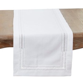 Saro Lifestyle Traditional Hemstitch Table Runner, White, 16"x36"