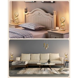 JIOODICH. 2 Pack Table Lamps, LED Touch Dimmable Spiral Desk Lamp, 3 Color Temperature Modern Nightstand Lamp, Unique Bedside Lamp for Living Room, Bedroom, Cool Lamps for Ideal Gift, Gold