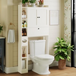 ALISH Over The Toilet Storage Cabinet,Storage Cabinet Over Toilet with Open Shelves, Bathroom Shelf Organizer with Anti-Slip Device Home Space-Saving Toilet Rack, White