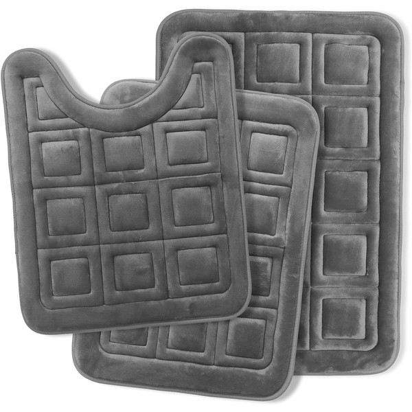 Clara Clark Set of 3 Bath Mats, Non-Slip Velvet Memory