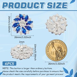 FINGERINSPIRE 6 PCS Shiny Flower Rhinestone Buttons 1 inch Brass Rhinestone Shank Buttons Royal Blue Crystal Embellishments Sew On Buttons with 1-Hole Jewelry Decorations for Crafts Wedding Clothes