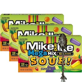 Mike and Ike Chewy Candy – 3 Pack of Movie Theater Boxes (4.25 OZ Each) + Candy Freezer Gem Spoon – Perfect for Movie Nights & Sharing (Megamix Sour) - Gem Spoon