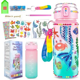 Kit de Manualidades DIY de Sirena para Niña, Kit de Botellas de Agua con Calcomanías de Diamantes para Niños, con Cadena de Llaves, Regalos de Manualidades para Niñas de 6 a 13 años, Ideales para Cumpleaños y Navidad (Mermaid)