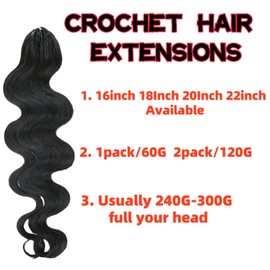 GoGobraids 100% Human Hair Body Wave Knotless Pre-Separated Crochet Hair feather crochet human hair extensions for Women Natural Color 20 Inch 120g