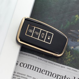 SK CUSTOM Black TPU Gold Edge Smart Key Fob Case Protective Cover Compatible with Lexus ES 350 GS F 350 450H is 200 250 300 350 LX 570 NX 200T 300H RC F 200T 300 350 RX 350 450H 4 Button Keyless