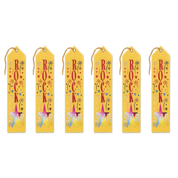 Beistle 6-Piece Rock Star Award Ribbons, 2 by 8-Inch,Multicolored