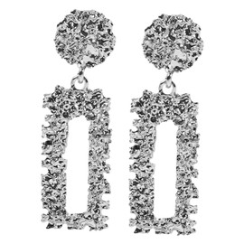 Beavorty Geometric Rectangle Earrings Women Chunky Textured Dangle Earrings Fashion Statement Jewelry for Summer Parties Weddings Elegance Silver