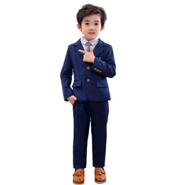 LOLANTA Teen Boys Suit 2PCs Navy Red Black White Tuxedo Jacket Suit Formal Wedding Outfits (Blue 12-13 Years)