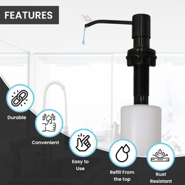 Soap Dispenser for Kitchen Sink, Stainless Steel (Black Stainless Steel), Refill from The Top, Built-in for Counter Top, Fits 1 to 1.4 inch Hole
