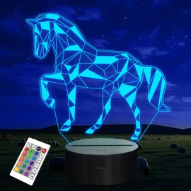 CooPark Nachtlichter Geschenke für Kinder Pferd 3D Illusion Nachttischlampe 16 Farben ändern sich mit Fernbedienung Beste Geburtstagsgeschenke für Kinder Baby Boy
