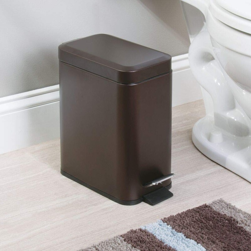mDesign 1.3 Gallon Rectangular Slim Profile Steel Step Trash Can