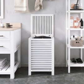 SMIBUY Double Laundry Hamper with Lid, 120L Bamboo Laundry Basket with Removable Liner Bag, 2-Section Clothes Divider Laundry Sorter for Laundry Room, Bathroom, Bedroom (White)