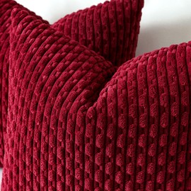 Sungeek Set of 2 Corduroy Cushion Covers, Decorative Cushion Covers, Soft Cushion Cover, Decorative Cushion, Sofa Cushion, Boho Decorative Cover, Cushion Cover for Sofa, Bedroom, Living Room (Wine