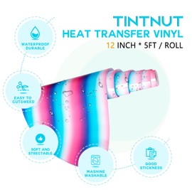 Tintnut Gradient Heat Transfer Vinyl Roll - 12" x 5 ft Rose Blue HTV Ombre Patterned Iron on Vinyl for DIY T-Shirt Handbags Hats Crafts