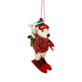 Adorable Needle Felted Christmas Ornament | Free-Standing or Hanging Decoration | Festive Christmas Decor (Skiing Pedro Polar Bear with Baby)