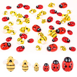 50pcs Tiny Resin Bees & Ladybugs, Yellow Smooth Plastic Flat Back Bumble Bee Red Black Resin Ladybug Ornaments for Decoration 3 Sizes Big Medium Small for Afternoon Tea Hairpins Food Cakes
