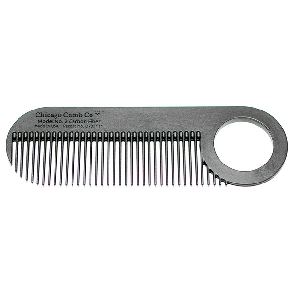 Chicago Comb Model 2 Carbon Fiber, Made in USA, Anti-static, 4 inches (10 cm) long, Fine-tooth, Pocket & Travel comb, for Thinner Hair, Beard & Mustache comb