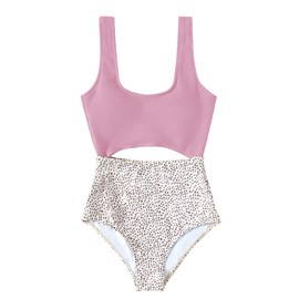 Floerns Women's Bathing Suit High Waisted Cut Out Monokini One Piece Swimsuit Light Pink S