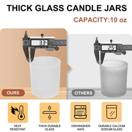 SHOWIN 10 OZ Glass Candle Jars for Making Candles 15 Pcs, Frosted White Jars with Wood Lids for Spice Jars, Sample Container - Dishwasher Safe, Frosted White