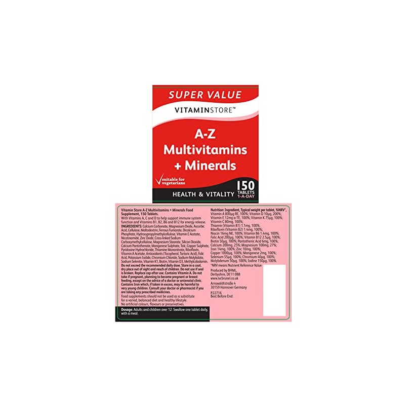 Vitamin Store Dietary Supplement A-Z Multivitamins and minerals, 150 tablets
