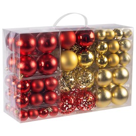 Christmas Baubles, Red Gold Christmas Tree Baubles, Set of 100, Plastic