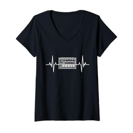 Womens Heartbeat Synth-pop New-Wave-Music Dark-Wave Synthesizer V-Neck T-Shirt