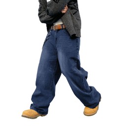 DFGIGT Men's Baggy Hip Hop Jeans Wide Leg Skater Denim Pants Casual Loose Fit Long Trousers Streetwear Jinco Oversized Relaxed Y2k 2000s Extreme Skateboard Dark Blue,C10 Medium Blue,X-Small