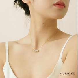 MUSEQVE Dainty 2 Pave Ring Pendant Necklace for Women • 14K Gold Plated CZ Cylinder Tube Rondelle Charm Necklaces • Non Tarnish Stainless Steel Jewelry [CLN], 17 inch with 2 inch extender, Gold