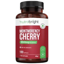Montmorency Cherry Capsules 6500mg - 180 Tart Cherry Capsules (3 Months Supply)- 50:1 Natural Tart Cherry Extract Supplement for Men & Women - Gluten Free, Vegan, & Non-GMO by Nutrabright