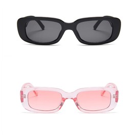 IKANOO Retro Rectangle Sunglasses for Women Men Small Square Frame Trendy Y2K 90’s Black Sunglasses (Black+Pink)