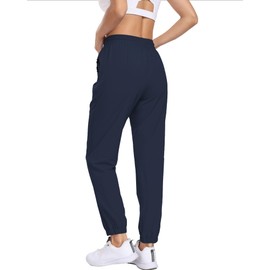 Women's Cargo Hiking Pants Lightweight Water-Resistant UPF 50+ Quick Dry Elastic Waist Joggers with Zipper Pockets Navy Medium