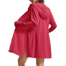 Rdruko Women's Sun Protection Long Jacket UPF 50+ Swim Cover Ups for Women Lightweight SPF Long Hoodie Beach Cover Ups for Women（Rose，Small）