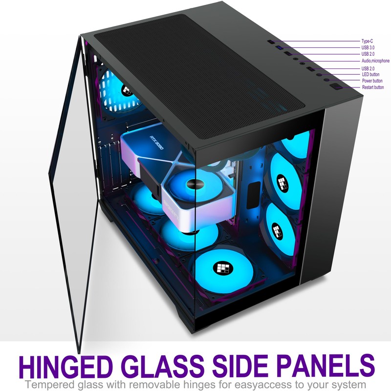FOIFKIN PC Case - Pre-Installed 6 PWM ARGB Fan, ATX