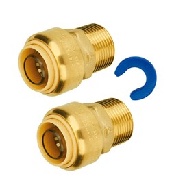 SUNGATOR Straight Connector Plumbing Fitting, Male Adapter 3/4 Inch by 3/4 Inch Push Fit PEX Fittings with Disconnect Clip, Push-to-Connect Copper, CPVC, Lead Free Brass Pipe Fittings (2-Pack)
