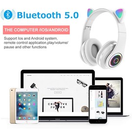 LOLO Audifonos Inalambricos Bluetooth 5.0, Diadema Audífonos con Microfono, Estéreo con Cancelación de Ruido, Headset Plegables Hi-Fi, Compatible con Todo Dispositivo Bluetooth (Blanco)