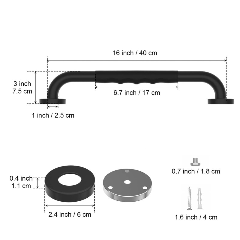 2 Pack 16 Inch Anti-Slip Shower Grab Bars w/Rubber Grip,