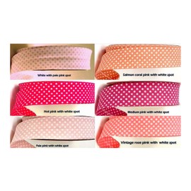 Cotton Spotty Dotty Polka Dot Double Fold Bias Binding Tape 30mm 1" Craft Trim Sewing Quilting 36 colourways in Ribbon Queen Wrapper A UK Seller (5m Antique Rose and White)