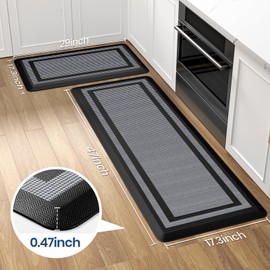 KitchenClouds [2 PCS] Kitchen Rugs Cushioned Anti-Fatigue Kitchen Mats for Floor Waterproof Kitchen Rug Set Non-Slip Comfort Standing Mat for Office, Sink, Laundry 17.3"×29"+17.3"×47",Black