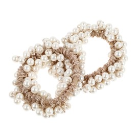 IWOWHERO 2Pcs Handmade Crocheted Pearl Hair Scrunchy All Match Fashion Hair Ties Decorative Headwear for Stylish and Multi Purpose Accessories