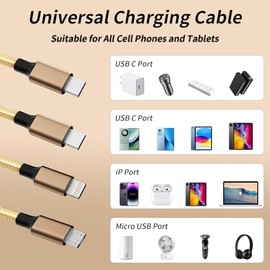 IDISON Cable de carga múltiple USB C [2 unidades de 4 pies], cable de carga 3 en 1, cable de carga múltiple USB-C trenzado de nailon con puerto tipo C