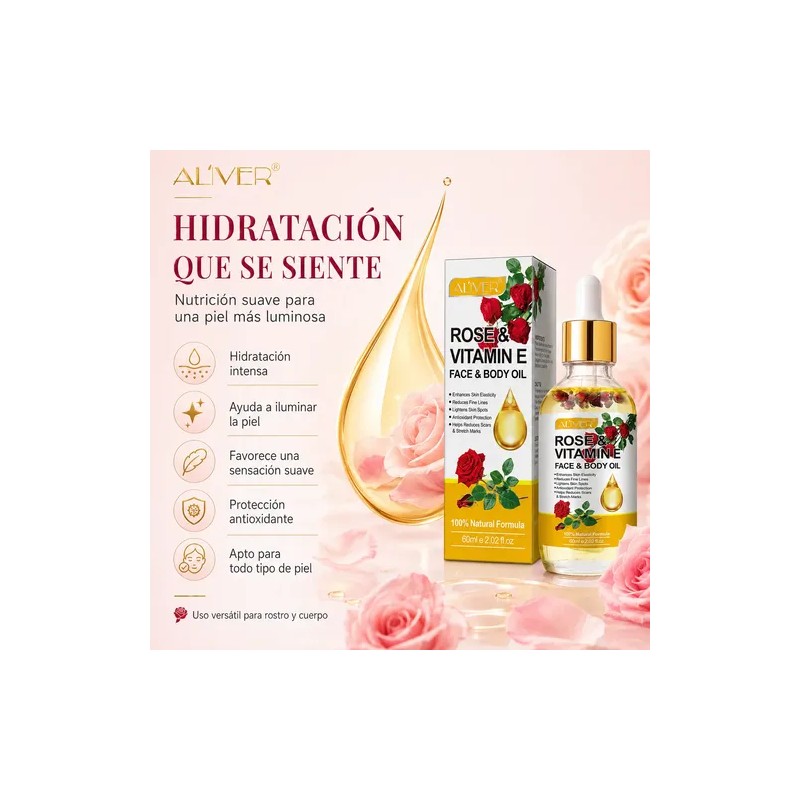 Aceite Corporal Rosa Vitamina E Hidrata Firmeza Ilumina